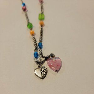Brighton Bright Necklace Charms Multicolor Beads Pink Heart
